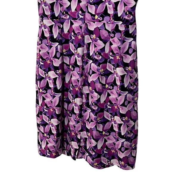 Lands' End Womens 10 Dress Knee Length Sleeveless Purple Iris Floral Stretch - Picture 9 of 12